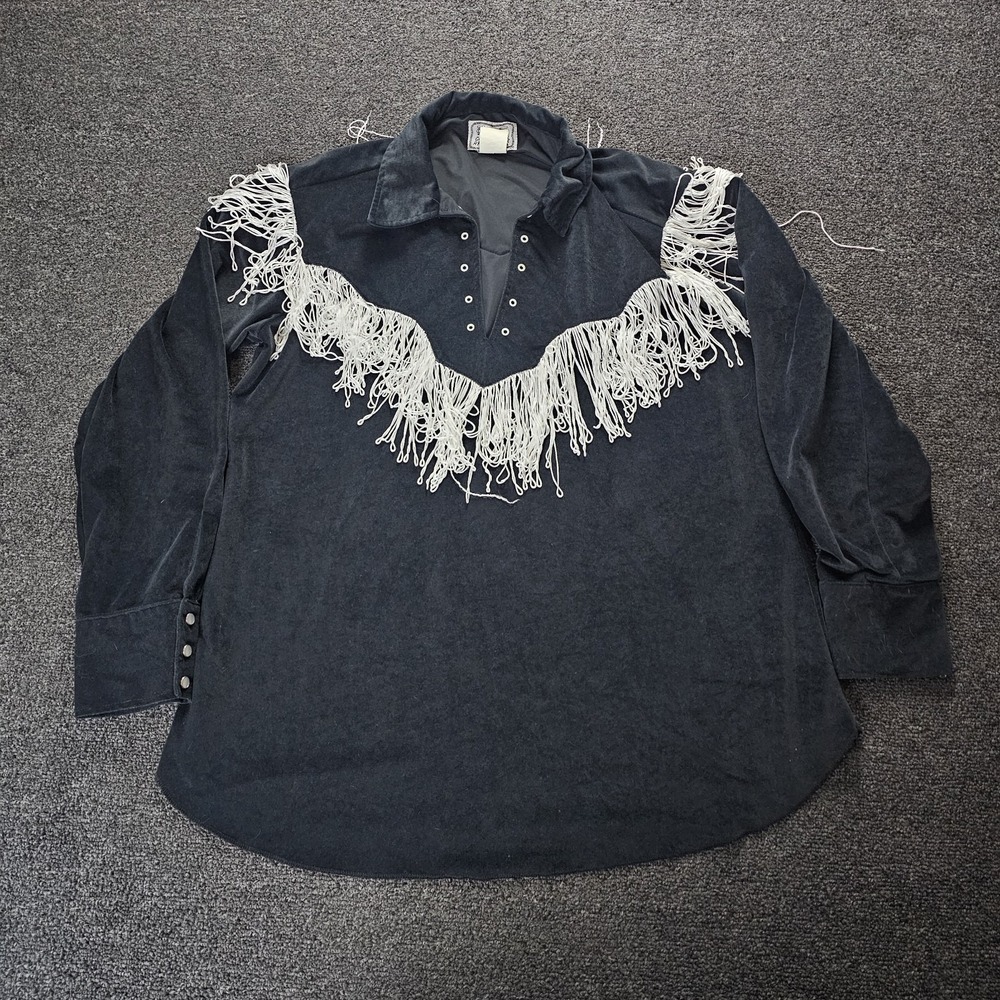Vintage H Bar C California Ranchwear shirt mens large black White Fringe Western